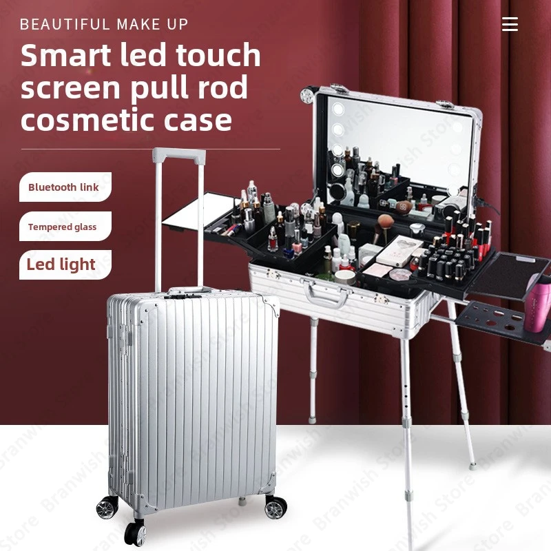 Aluminum Magnesium Alloy Makeup Train Case Professional Cosmetic Case On Wheels Nail Makeup Organizer Trolley Makeup Travel Case