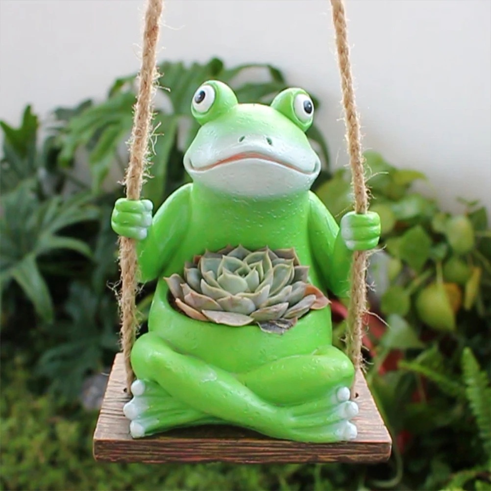 

Frog Swing Planter Resin Hanging Flower Pot for Indoor Plants Cute Frog Shaped Succulent Planter Durable Long Service Easter