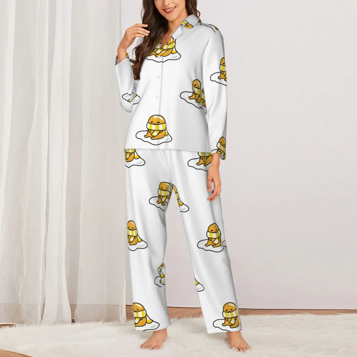 Gudetama_7 Conjuntos de pijamas para mujer, pijamas de 2 piezas para mujer, ropa de descanso para parejas, traje para el hogar