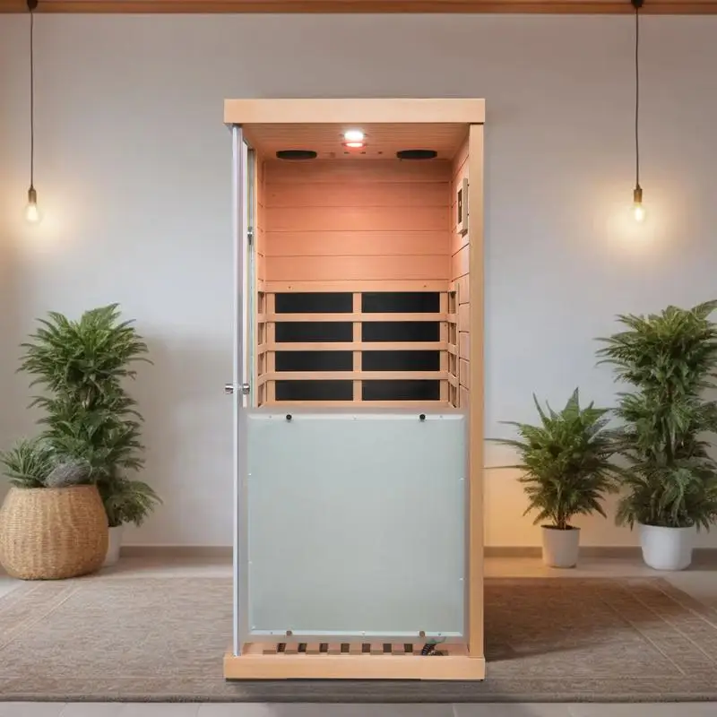 

Compact Glass Mini Hemlock Sauna with Right Opening Door for Home Relaxation