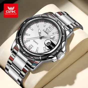 OPK 6026 Stalen riem, casual en minimalistisch met datum, heren quartzhorloge