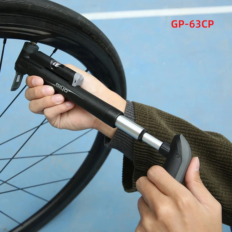 GIYO 120psi Portable Bicycle Pump with Gauge Mini Hand Cycling Air Pump Mountain Bike Smart Valve Pump Ball Toy Tire Inflator