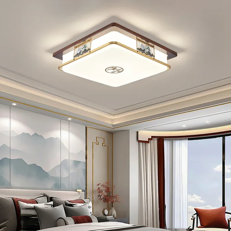 New Chinese living room ceiling lamp hall high-end solid wood