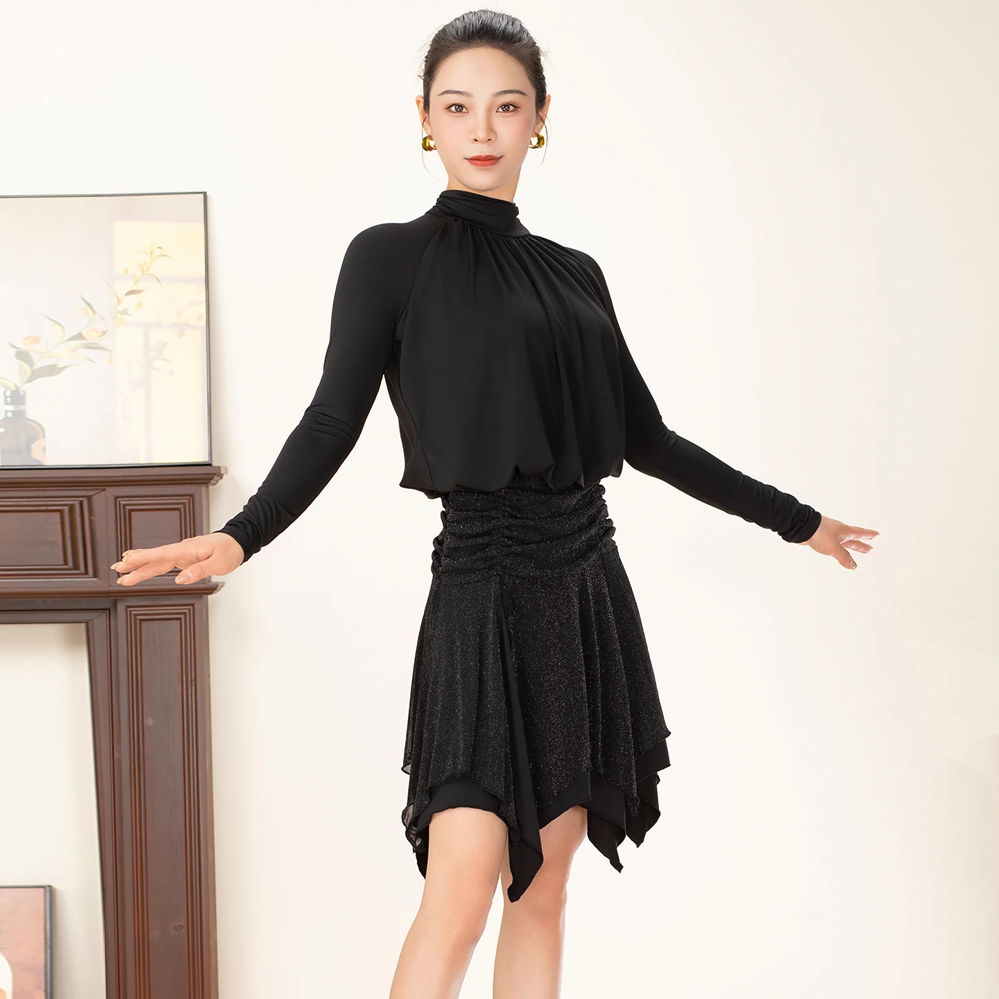 Traje de dança latina adulto feminino high-end sexy vestido de manga comprida vestidos de desempenho profissional latino trajes de prática