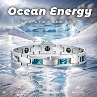 ARADOO Tungsten Steel Bracelet Abalone Ocean Energy Hematite Men‘s Bracelet Titanium Bracelets