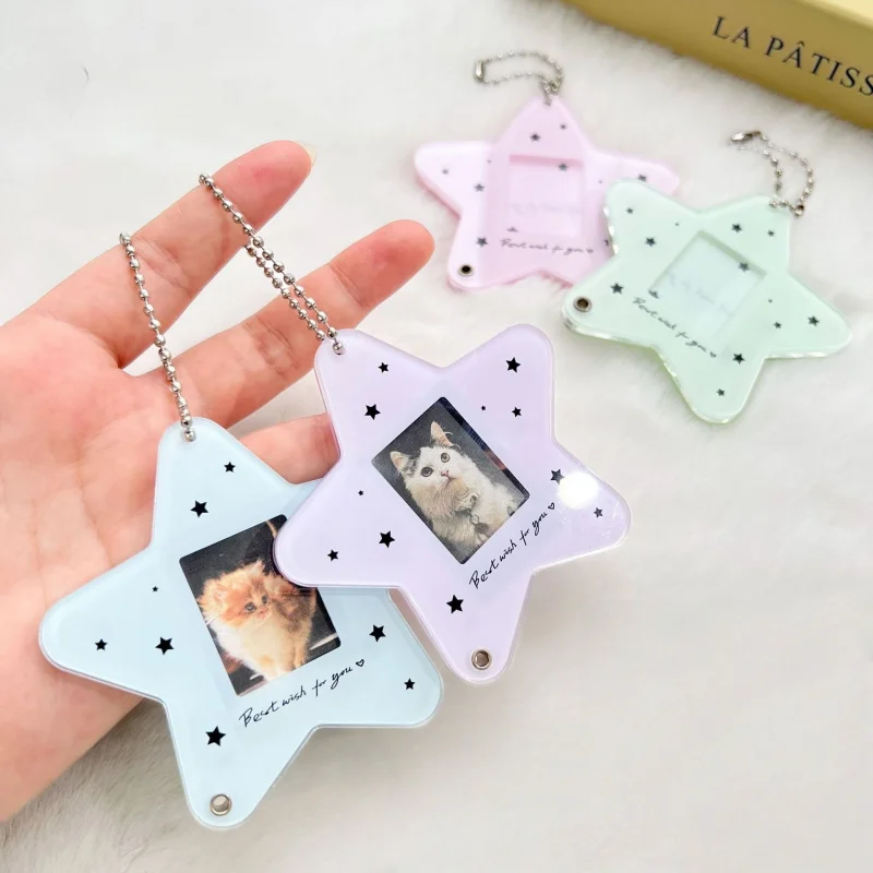1pcs Star Acrylic Card Holder for 1.0inch ID Photos，Portable Cute Five-Pointed Star Photo Frame，Bag Pendant Keychain Decoration image 5