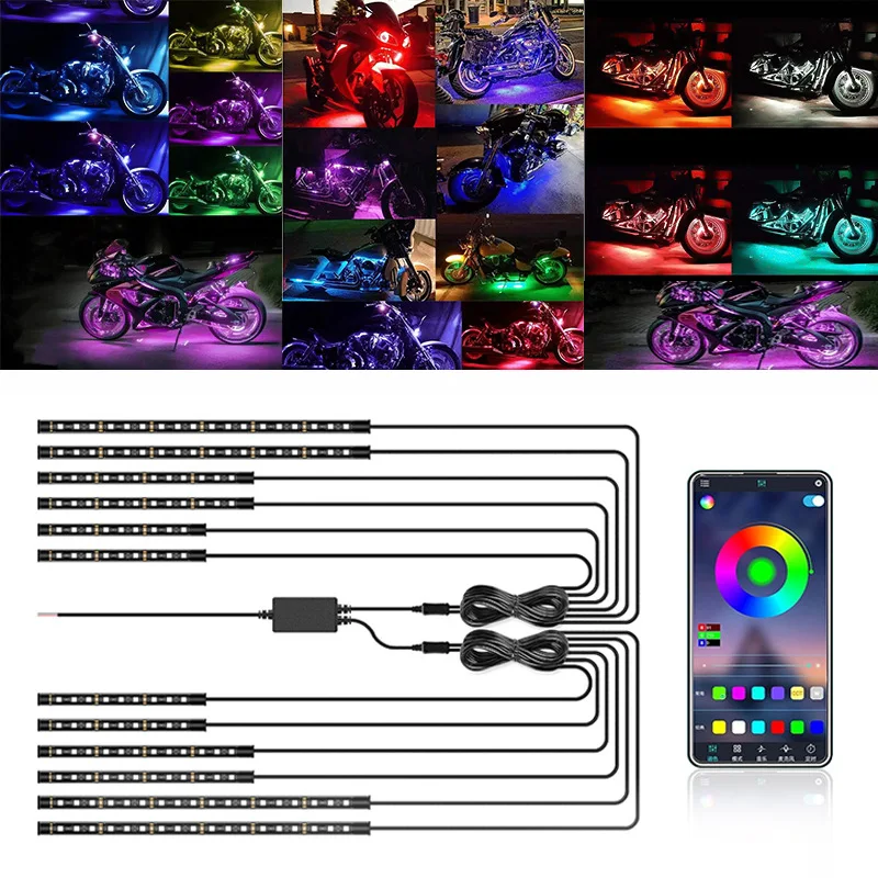 Motorcycle RGB APP LED Atmosphere Foot Light Remote Control Flexible Waterproof Sound Control 12V Moto Atmosphere Light