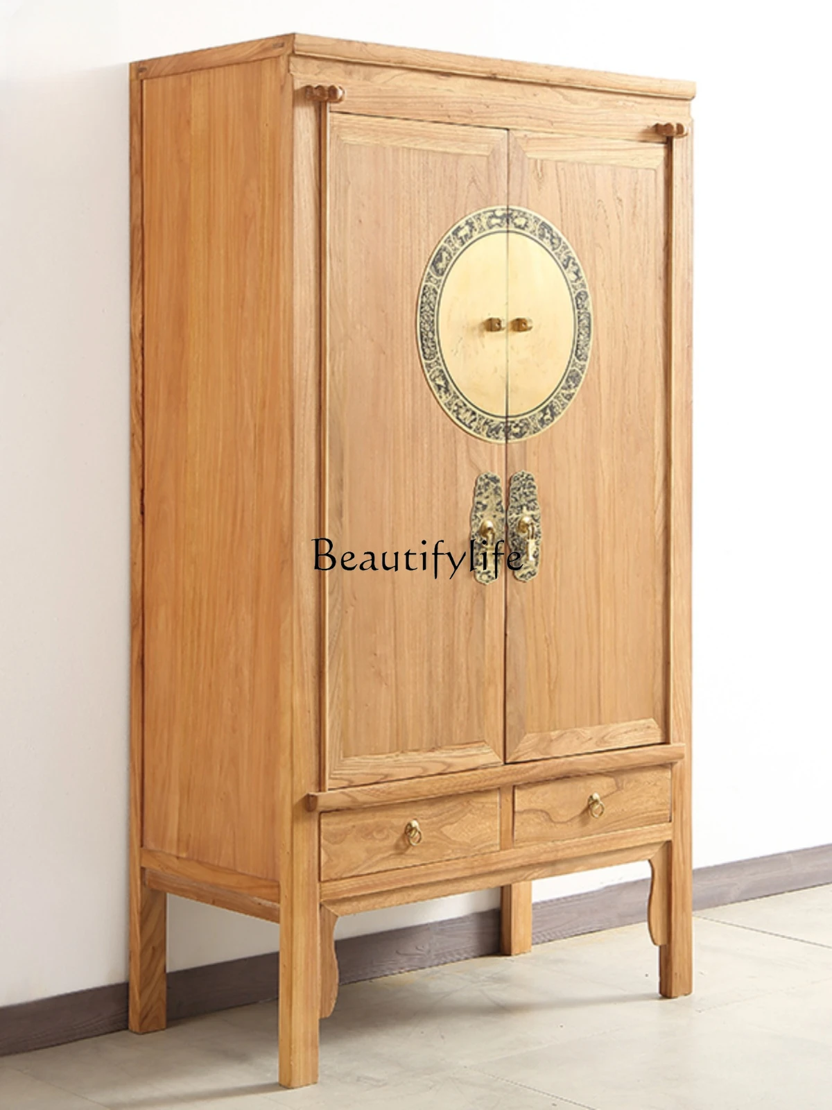 Chinese Wardrobe Solid Wood Classical Antique Old Elm Bedroom Wardrobe Storage Storage 2 Cabinet