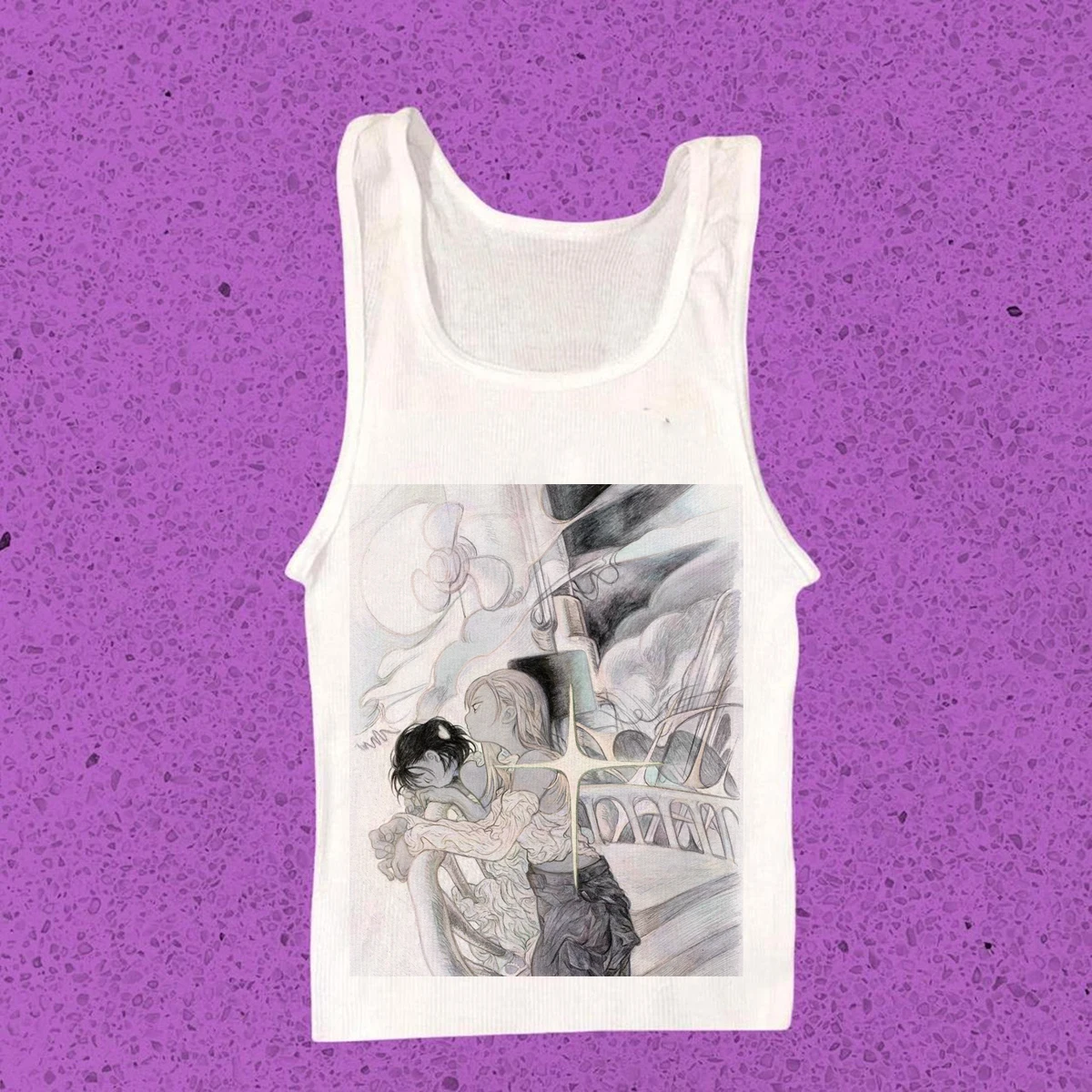 Yuri Anime Girls Ship Sketch Art T Shirt Women Vintage Pencil Drawing Print Short Sleeve T-shirt Aesthetic Ladies Graphic Tee To