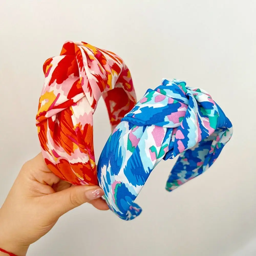 2024 Korean-Style Satin Tiedye Flower Headband for Women Girl Yoga Hair Bands Fashion Big Knot Hair Hoop Adult Hair Accessories