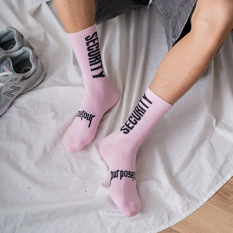 Ulzzang Cartoon Ankle Light Pinky Socks Cute Baby Pink Crew Cotton Letter Fashion Street Business Security Staff Work Uniform