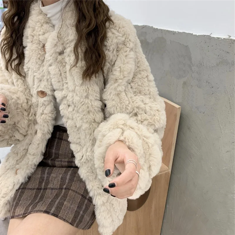 Fragrant Wind Lamb Hair Coat Women's Winter Imitation Rabbit Hair Fur Grass Plush Thickened Lamb Fleece Short Versatile Top