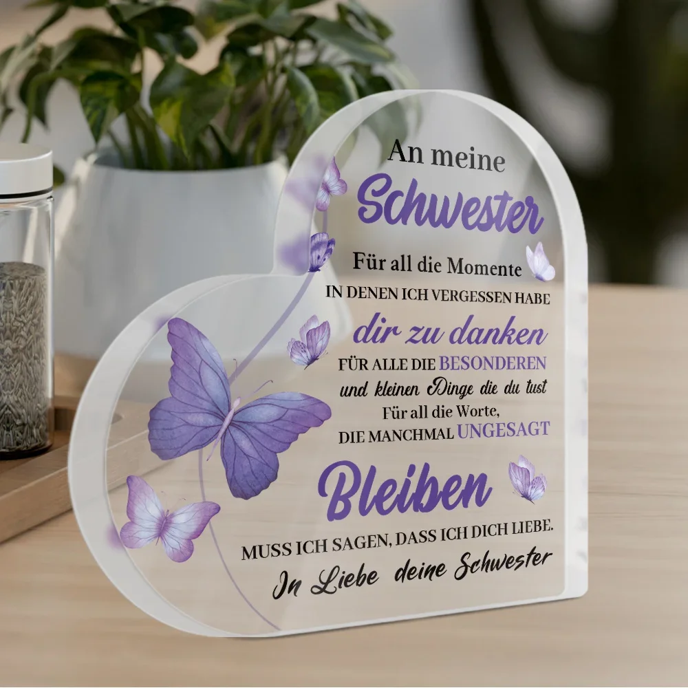 CIFBUY Acrylic German Sister Keepsake Plaque 2D Flat Heart Farmhouse Ornament Home Desktop Decor Gift