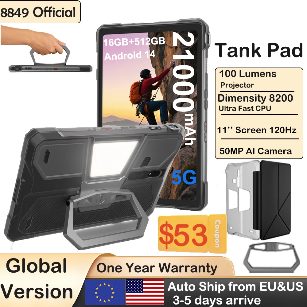 8849 TANK PAD Unihertz Прочный проектор Планшет Смартфон 10,95 дюйма 120 Гц 16 ГБ 512 ГБ 21000 мАч 32 МП + 50 МП 66 Вт Телефон Планшет
