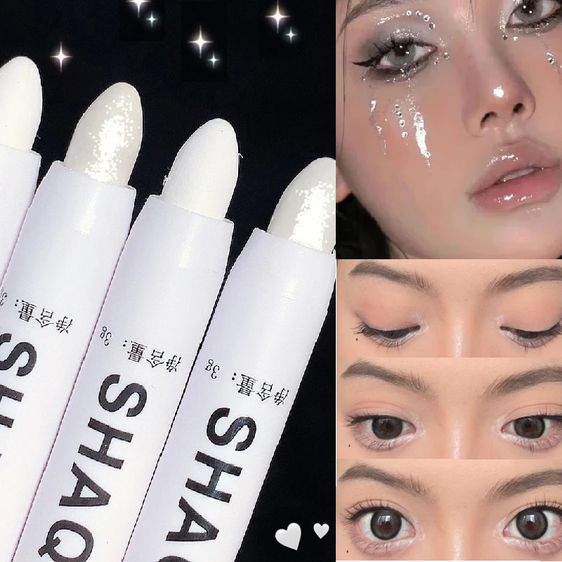 Matita per eyeliner ombretto bianco opaco perlescente Matita per occhi glitter impermeabili Ombretto per trucco Pigmento per baco da seta Penna per ombretto di bellezza