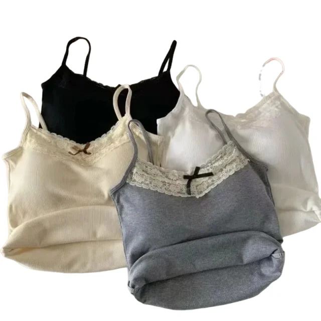 

KUCLUT Crop Top For Women Solid Color Lace Sling Tops Knitwear Tank Top Female Sexy Slim Camisole Sweet Short Beau Back Top