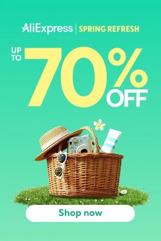 AliExpress Spring Refresh sale banner featuring top deals on tech gadgets, smartphone accessories, and trending products with limited-time discounts