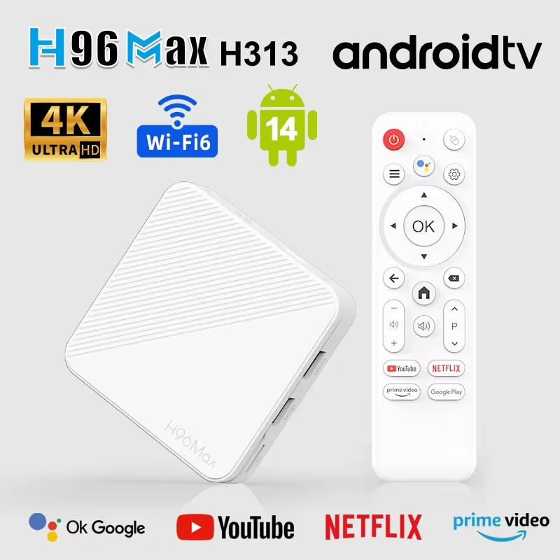 H96 MAX H313 Smart TV Box, Android 14, 2 Go, 8 Go, 16 Go, WiFi 6, BT, 4K, HD, Google Voice Media First, AV1 Set, Top Box, Le plus récent