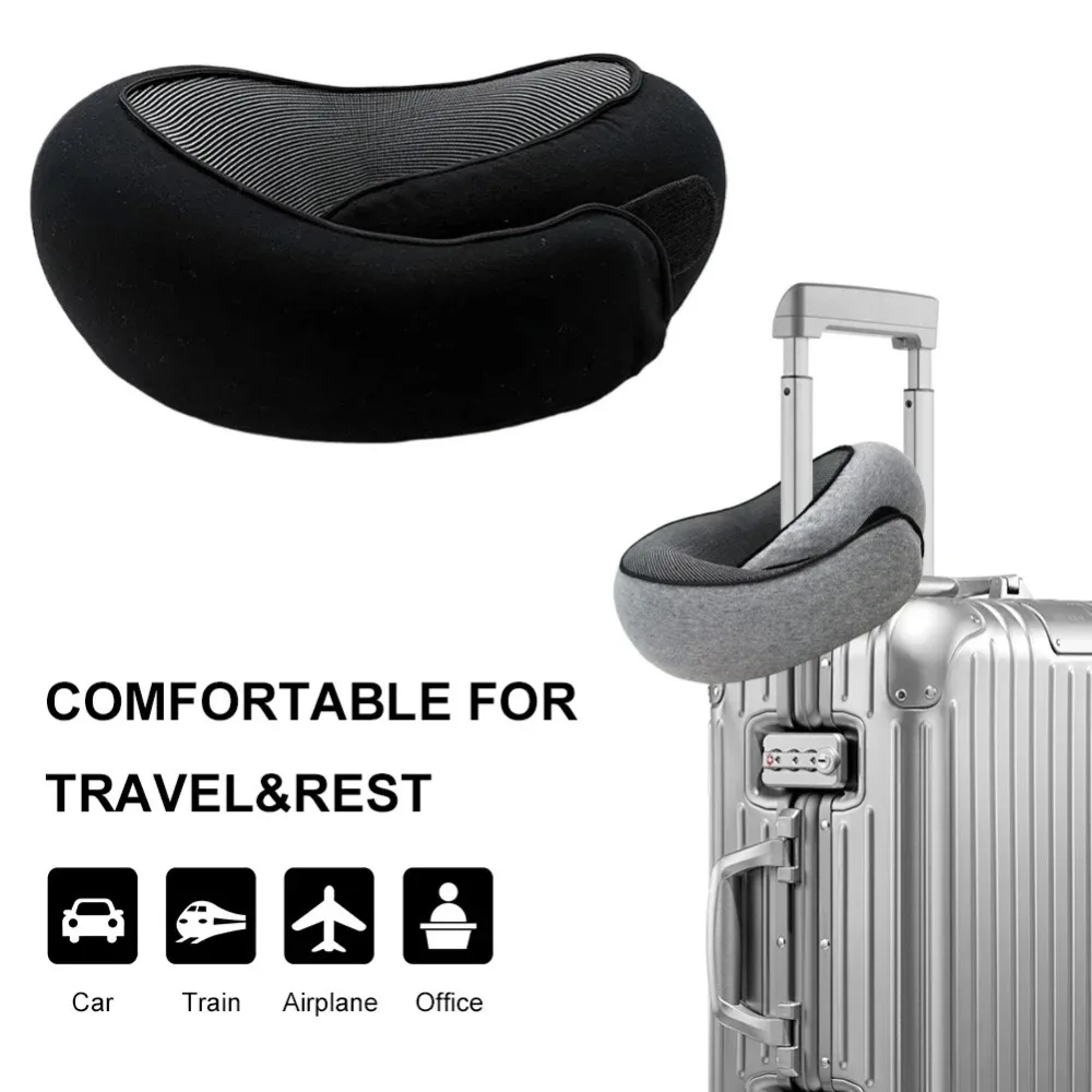 U-shaped Travel Neck Pillow Adjustable Soft Airplane Cushion Supports Head Neck and Chin with Drawstring Bag Memory Foam Pillow