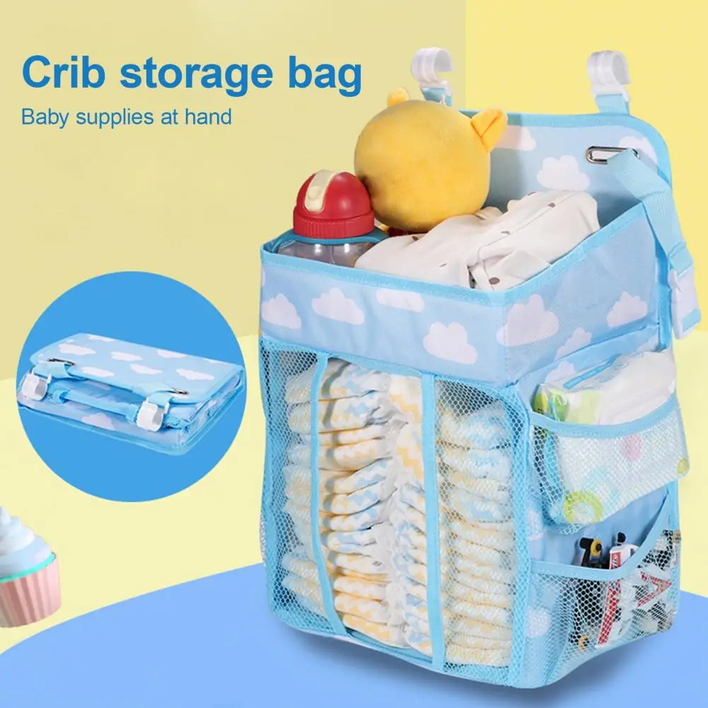 Baby Essentials Storage Organizer Hanging Diaper Bag for Cribs Infant Essentials Storage Organizer Cloud Pattern Diaper Hanging