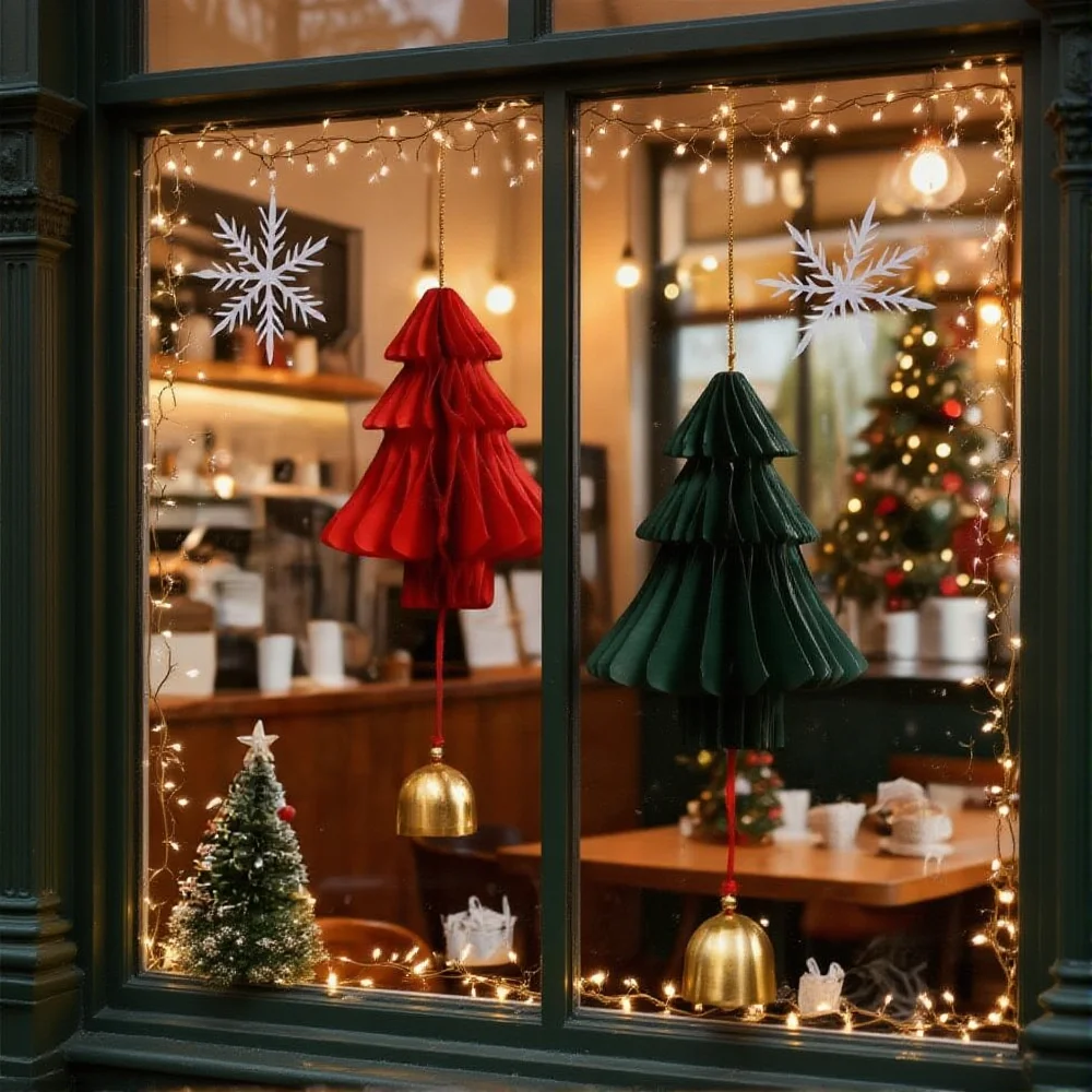Origami Christmas Tree Pendant Red/Green Color Xmas Tree Pendant Home Party Scene Christmas Decoration Props Window Ornament