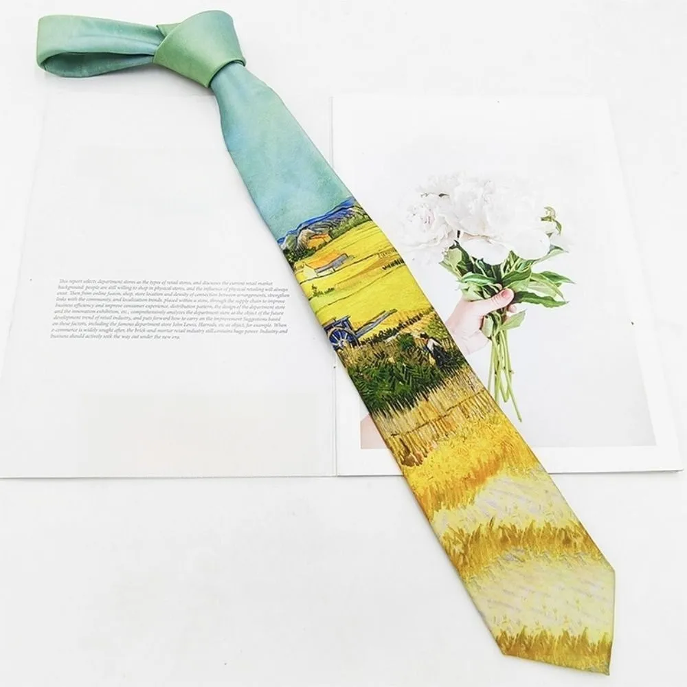 Unique Flower Oil Painting Men's Ties Vintage Van Gogh Casual Necktie Polyester Slik Soft Smooth Bow Tie Shirt Party Accessories