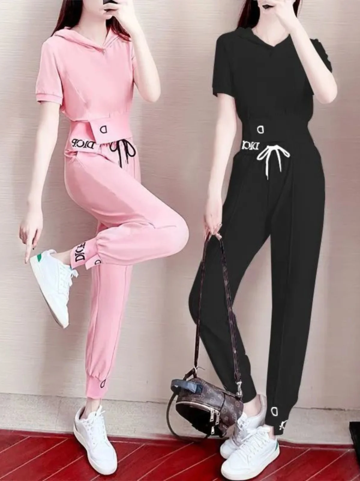 

Faionable Sportswear Set for Women Summer 2024 Korean Sle Age-Defng Casual ort Sve Slim Fit Pants Two-Piece Trendy