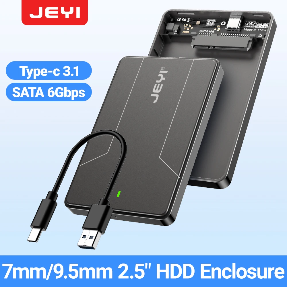 JEYI 2.5 inch External Hard Drive Enclosure Type C 3.1 to SATA III for 7mm and 9.5mm SATA HDD SSD Tool Free [UASP Supported]