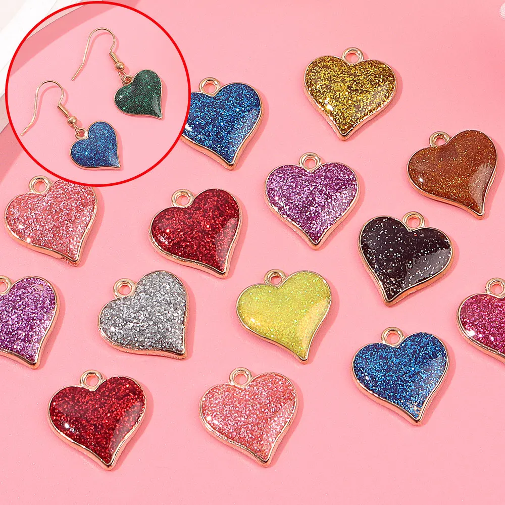 3/7/15pcs Heart Shape Pendant Charms Pink Red Valentines Love Oil Drip Metal  Powder for Jewelry Making DIY Bracelet Necklace