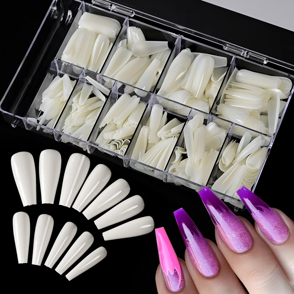 500Pcs Medium Long Coffin Nail Tips Soft Gel Full Cover Press On Nail Clear/White Acrylic Pre-Shaped Fake Nail Tip Nail Extensio