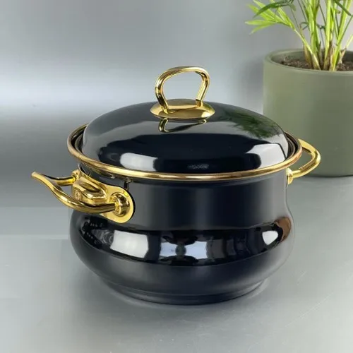 Acar Qualita 16 cm. Gold Glitter Enamel Deep Pots Black 16940