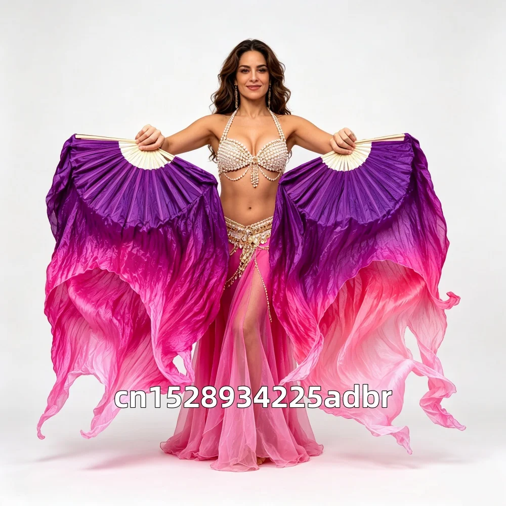 1PC Double Layer Gradient Real Silk Dance Fan Customizable in Size and Color for Chinese Style Belly Dance Fans