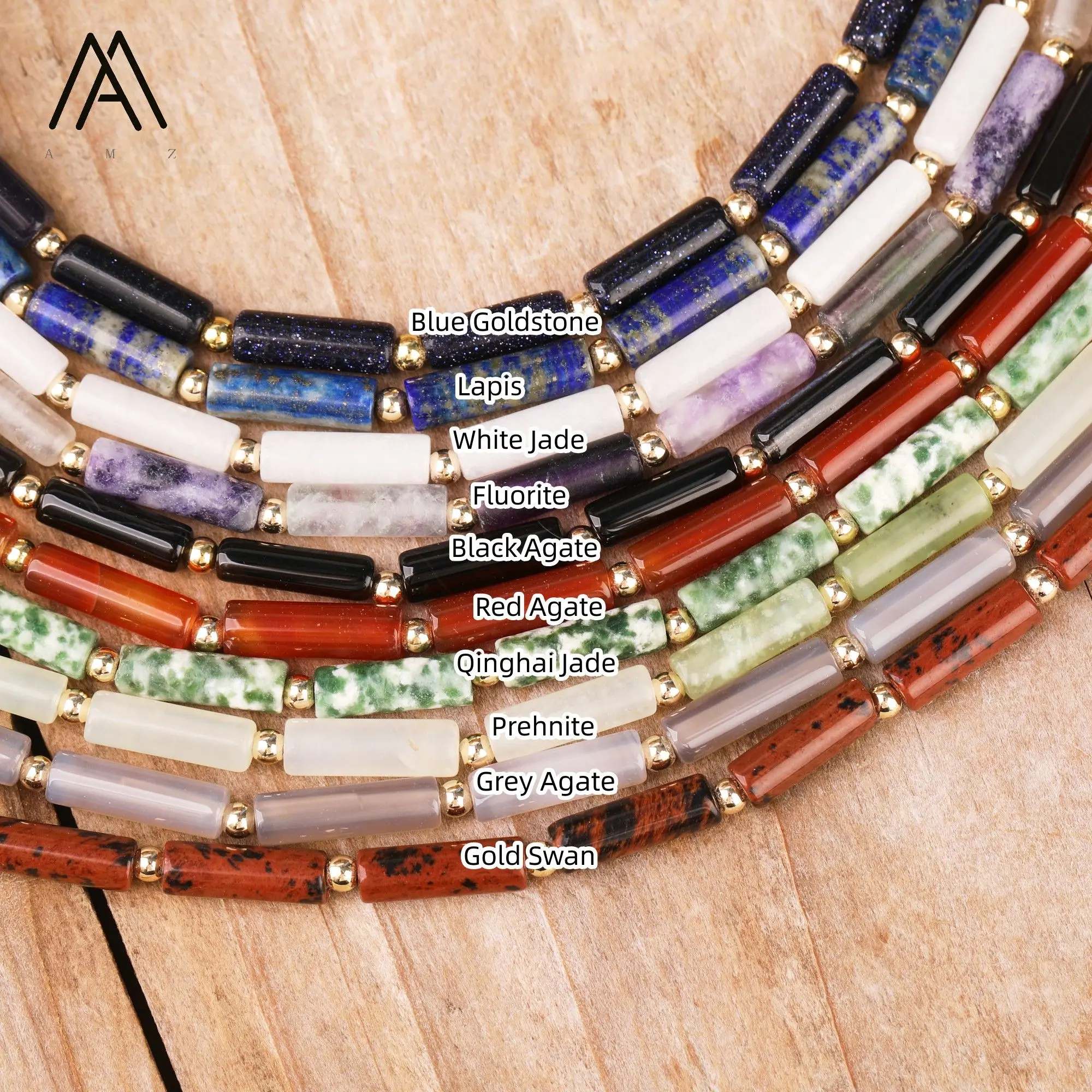 Classic Natural Stone Cylinder Beads Choker Healing Crystal Agate Fluorite Lapis Boho Necklaces for Women