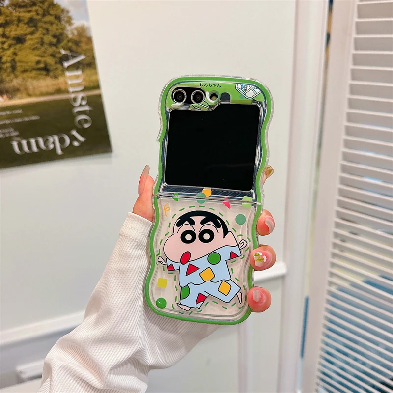 Cute Cartoon Japan Anime Crayon Shin-chan Transparent Phone Case For Samsung Galaxy Z Flip 7 6 5 Hard TPU Cover For Z Flip 4 3 view 5