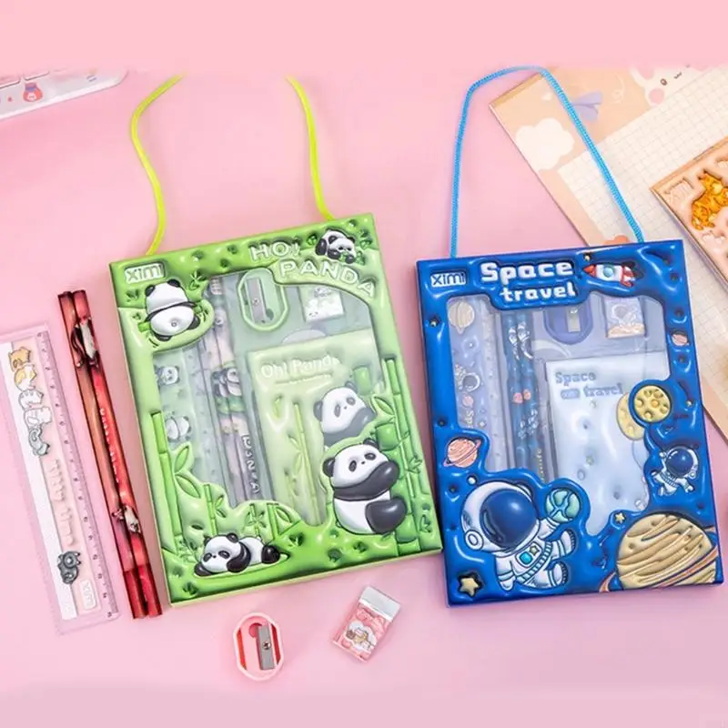 6 in 1 เด็กเรียนรู้กล่องของขวัญชุดเครื่องเขียนชุดการ์ตูนดินสอ