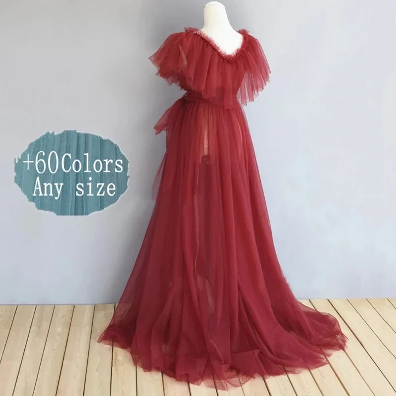 Ruffles Sheer Tulle Formal Evening Dresses Photo Shoot Tulle Gown,Maternity Photography Vestidos Para Embarazadas Baby Shower