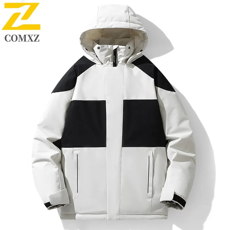 

COMXZ Men Outdoor Padded Jacket Casual Hooded Adventure Thickened Warm Parka Street Style Lightweight Winter Padding Coat