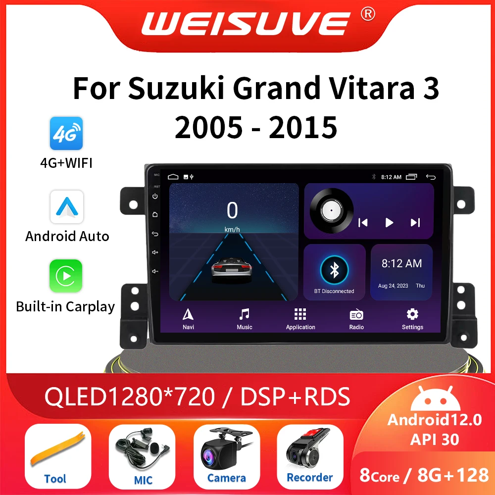 

9" Android For Suzuki Grand Vitara 2005-2015 Car Radio Carplay Multimedia Video Player Navigation GPS 4G 2Din WiFi DSP Autoradio