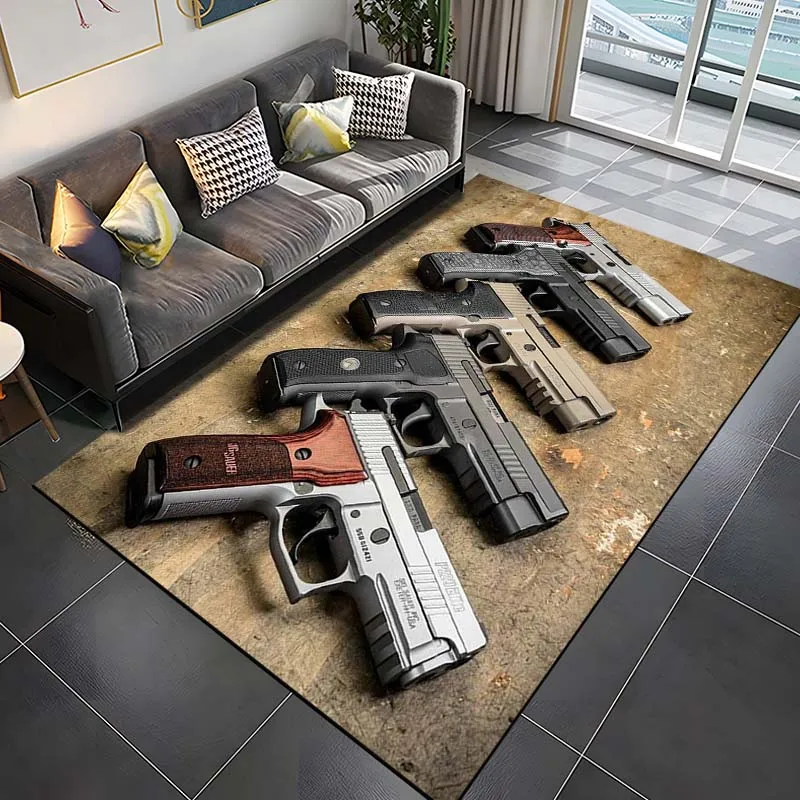 15 Sizes Gun Pistol Pattern Rug Carpets for Bedroom Living Room Sofa Mat Creative Door Mat Dressing Room Rugs Home Decor Gift