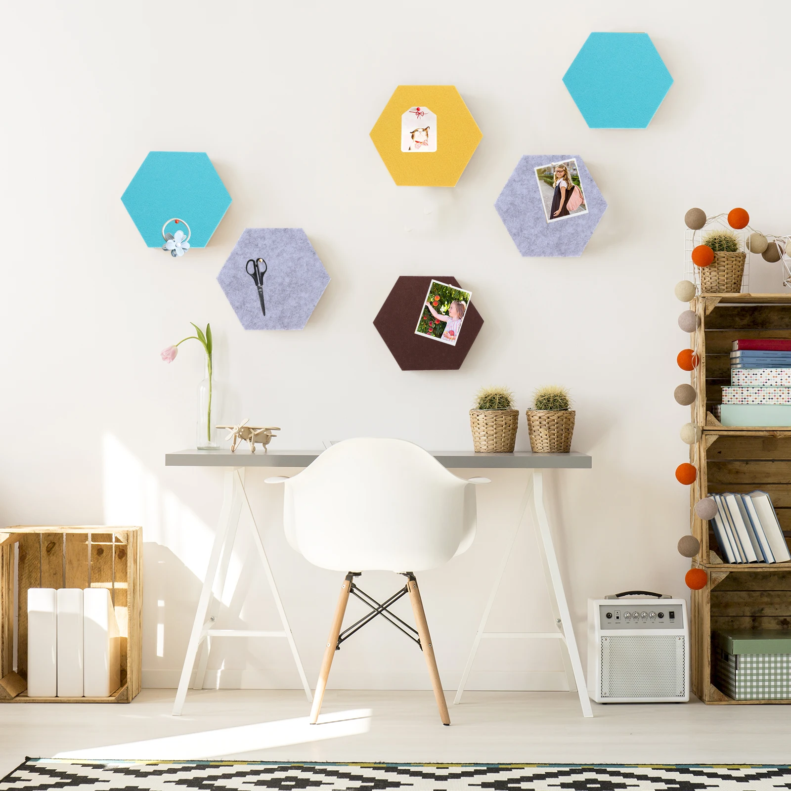 

8 Pcs Hexagonal Wall Patch Panel Felt Board for Kids Bulletin Tiles Boards with Tack