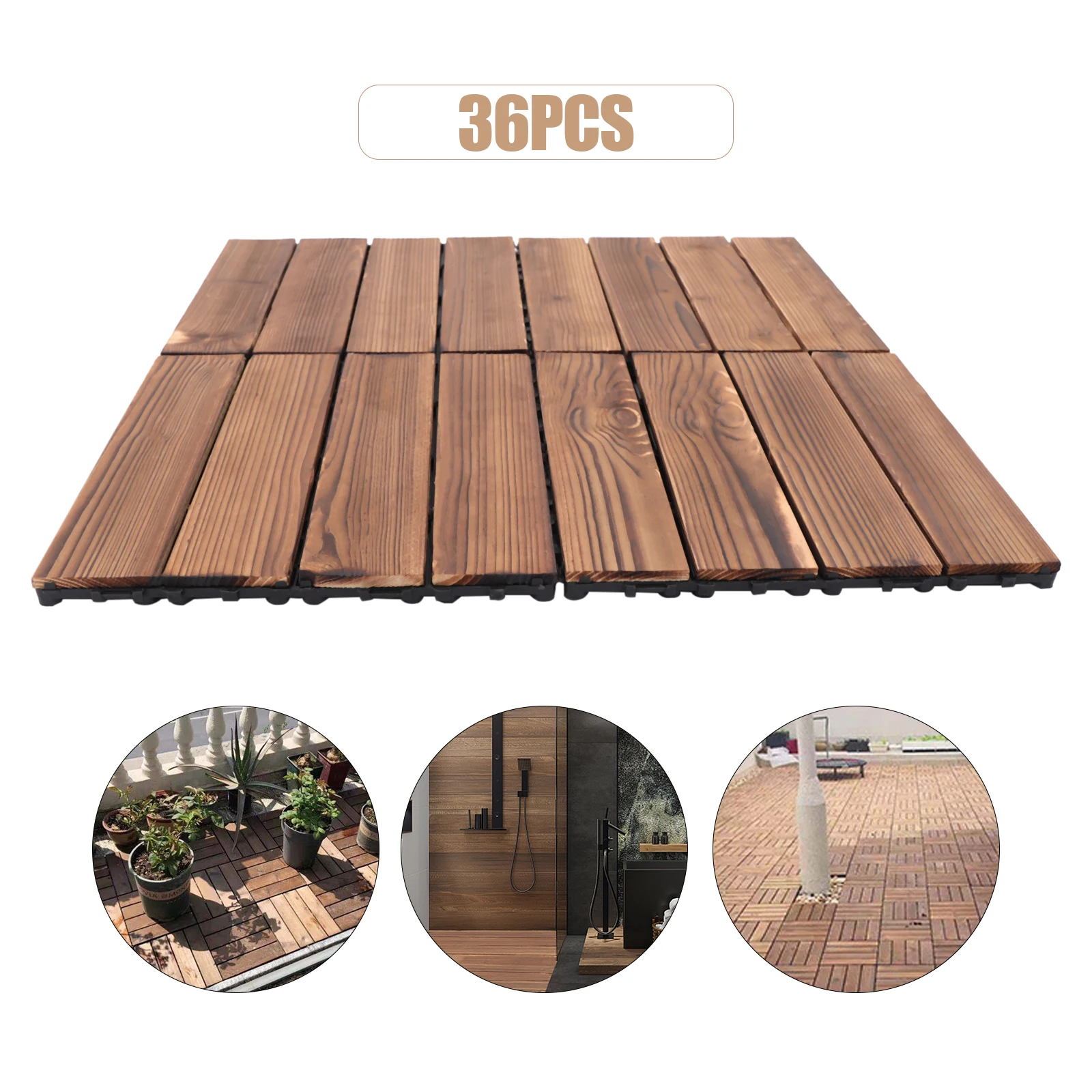 

36 Pack Wood Interlocking Patio Deck Tiles- 12x12 Inch, Non-Slip Waterproof Wood Floor Tiles For Balcony, Indoor Outdoor