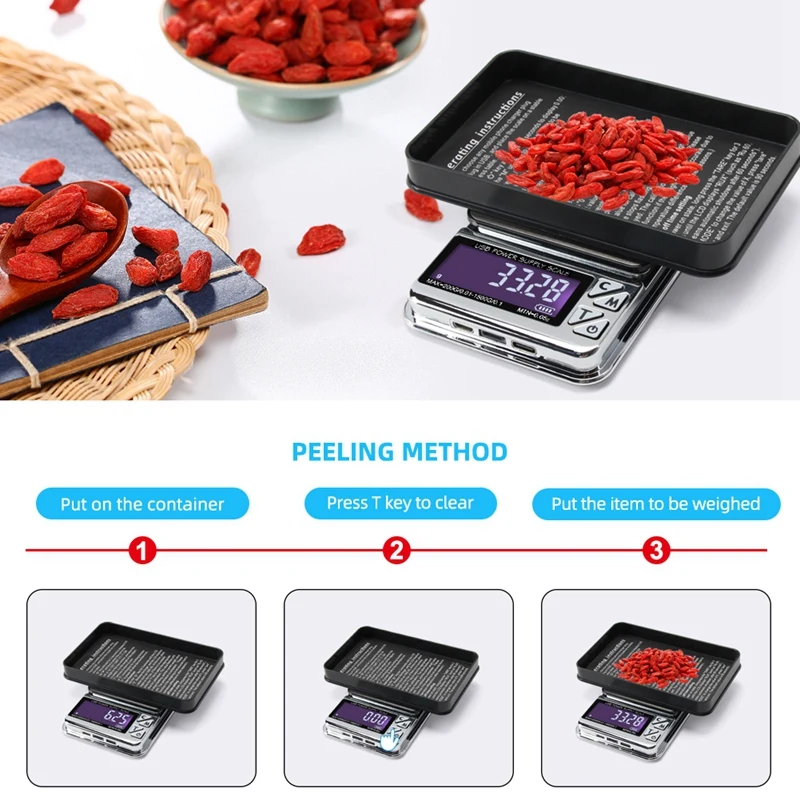 1 Piece High Precision Jewelry Scale 1000GX0.01G Digital LCD Count Electronic Scale Stainless Pocket Kitchen Scales USB Charge