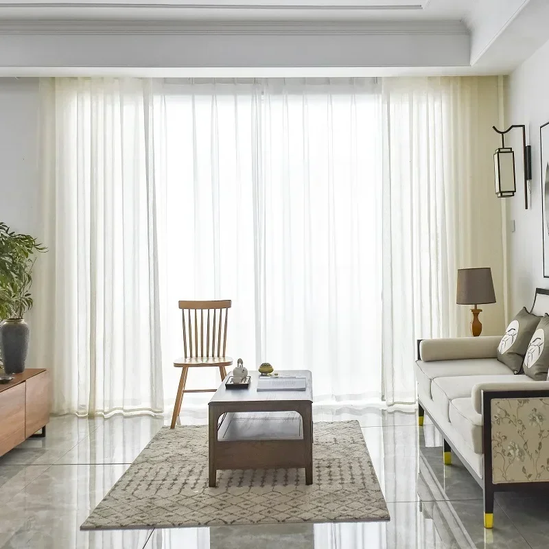 

Custom Size Nordic Simple Beige Linen Window Screen Japanese Style Living Room Bedroom Curtain Gauze Finished Tulle Curtain 1pc