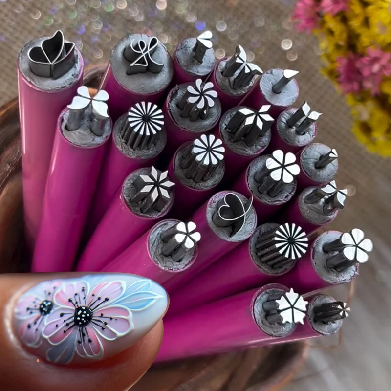 1pc Professional Chic Detachable Nail Art Stamp Pink Pen Set 9D Daisy/Star/Butterfly/Heart Nail Template DIY Nail Painting Tool