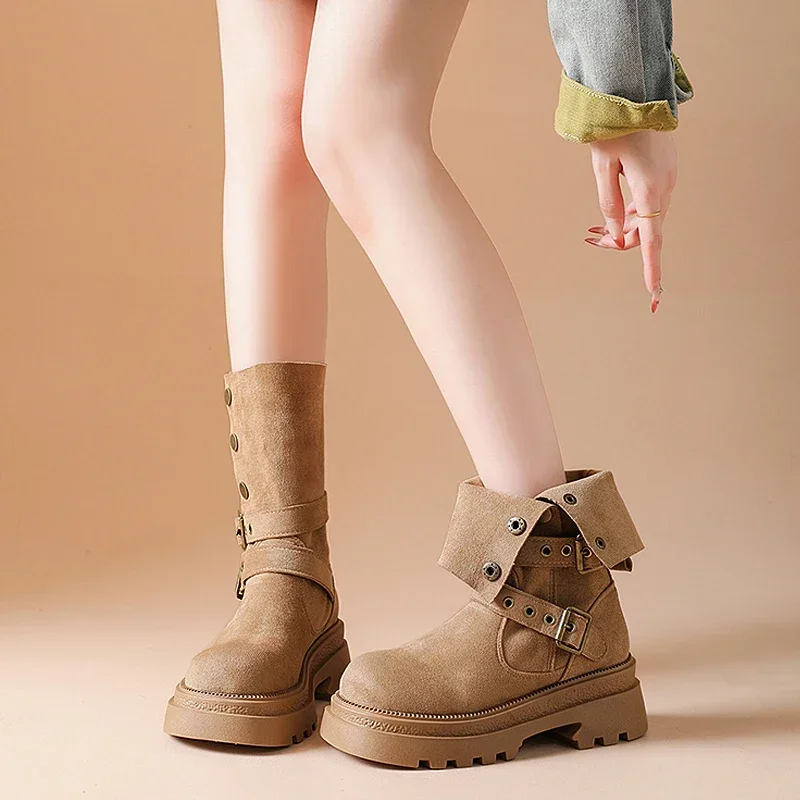 Minimalist Round Toe Ankle Boots Women Flat Soft Leather Short Boots Dating Commute Basic Versatile Boots