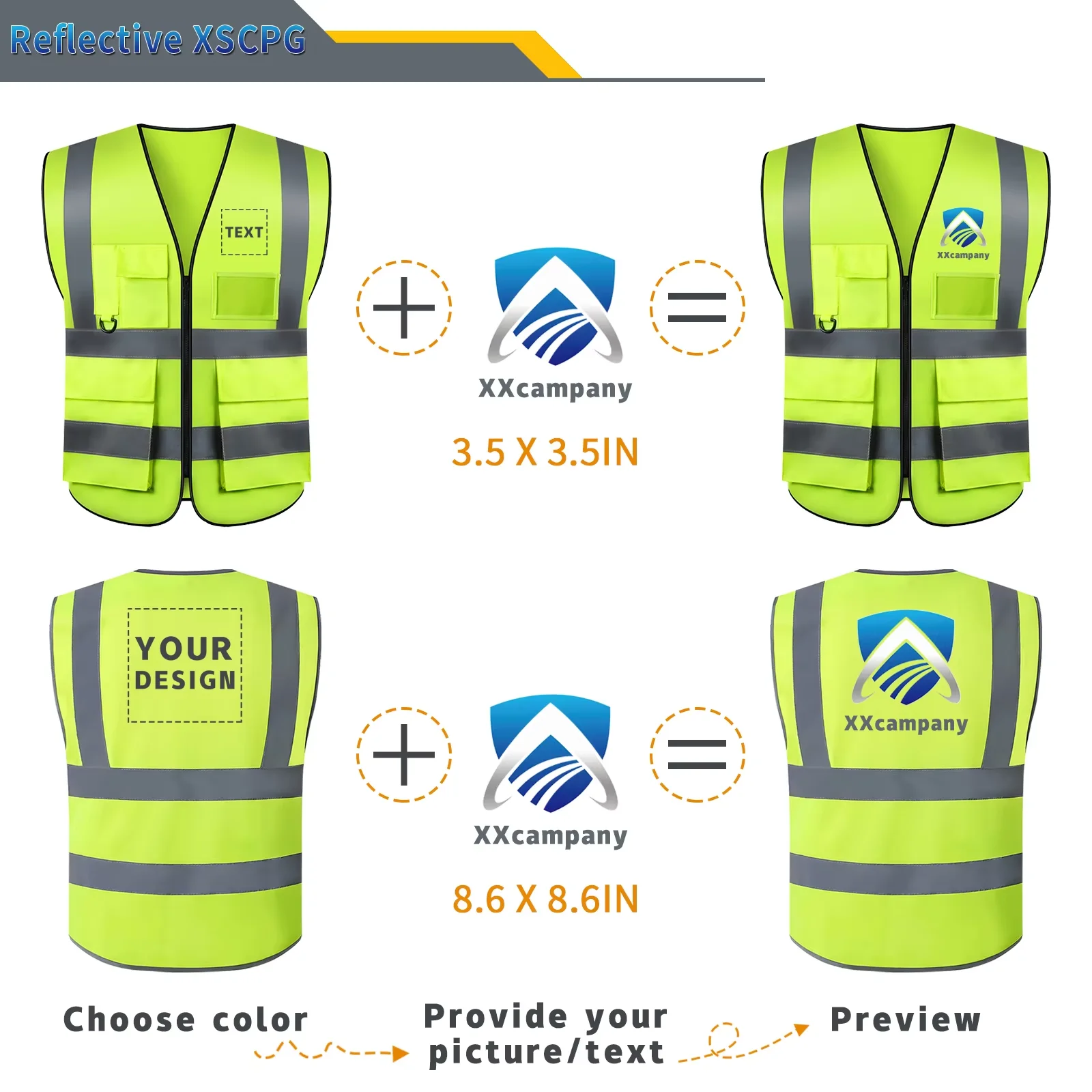 Chaleco de seguridad reflectante de alta visibilidad, ropa de trabajo de seguridad personalizada con múltiples bolsillos para conducción nocturna y trabajadores de la construcción