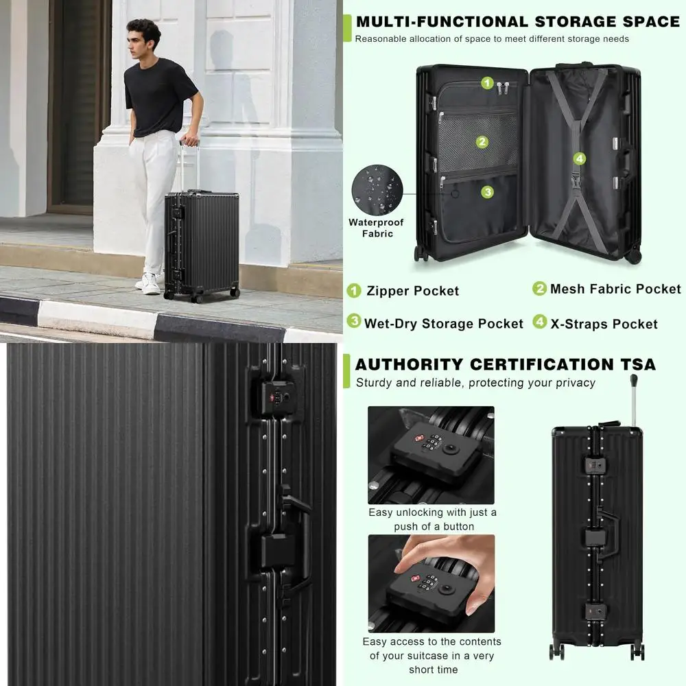 

28 Inch Black TSA Lock Aluminum Frame Zipperless Hard Shell Spinner Suitcase