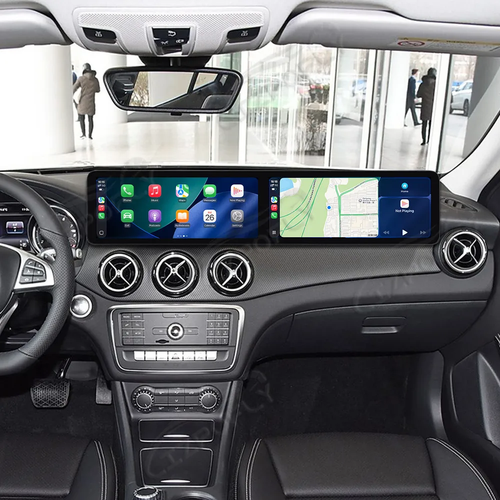 Carplay مع لمرسيدس GLA 2014-2019 المزدوج 12.3 بوصة شاشة السيارة راديو نظام تحديد المواقع والملاحة الوسائط المتعددة رئيس وحدة ترقية عدة