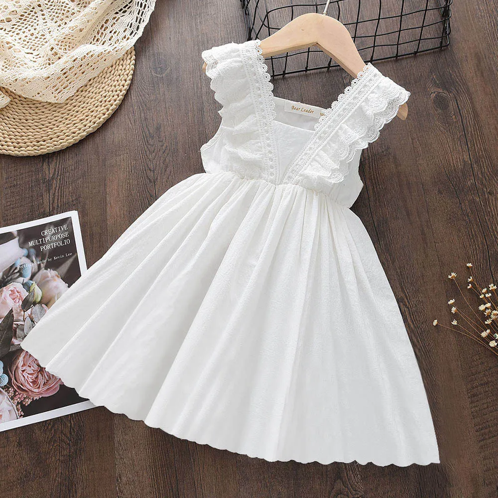 

Bear Leader Kids Girls Dresses 2025 New Summer Lace Princess Dresses Children Solid color Clothing Baby Wedding Party Vestidos