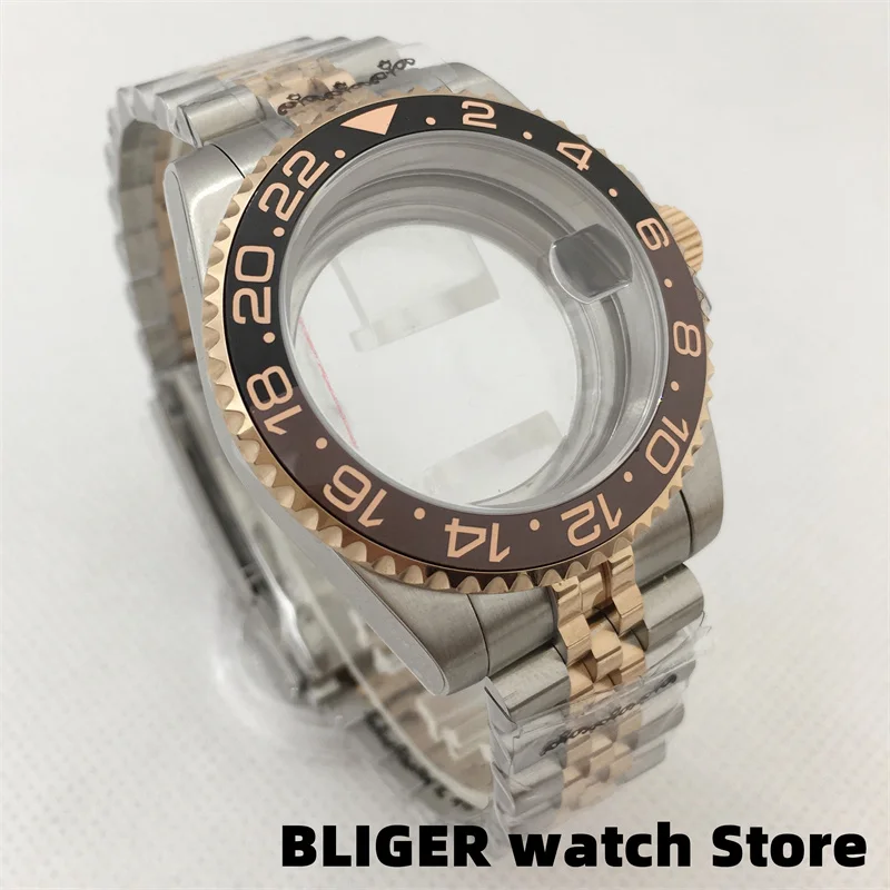 BLIGER 40mm Sapphire Glass Silver Rose Gold Case Two colors Bracelet Fit NH34 NH35 NH36 ETA2824 2836 PT5000 DG Miyota  Movemen